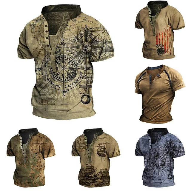 Casual Uomo Rétro Henley Muscolo T Shirt Vintage Bottoni Top Scollo V Camicetta