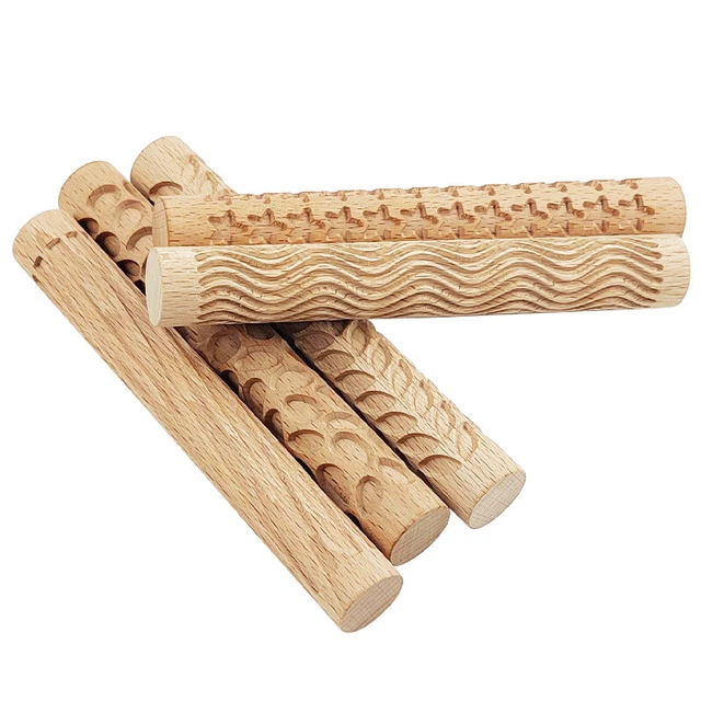 Alfiler rodante de madera grabado patrón floral galleta herramienta de cocina para hornear