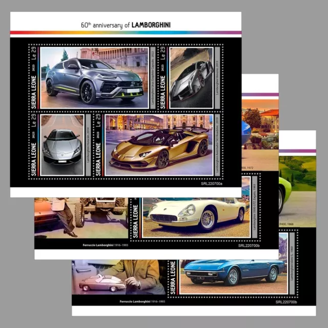 Lamborghini 60. Jubiläum MNH Briefmarken 2023 Sierra Leone M/S + 2 S/S