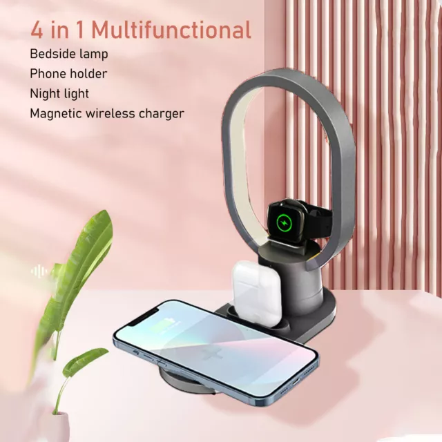 Luce notturna LED 4 in 1 comodino con supporto cellulare caricabatterie wireless BGS