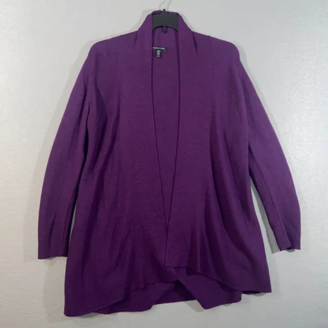 Eileen Fisher Cardigan Womens Large Purple 100% Merino Wool Tight Knit Casual