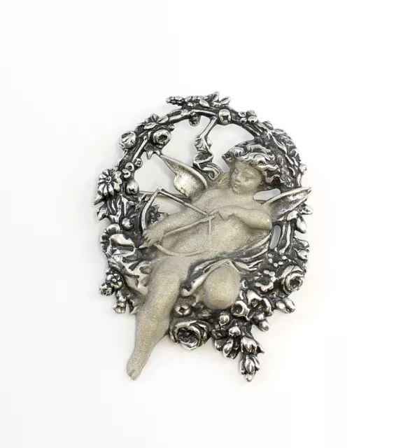 9901245 925er Argent Grand Broche Putto Amor Ange Amour 5x4, 5cm