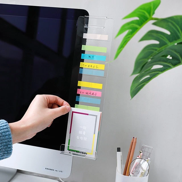 Acrylic Memo Board for Monitor with Self Adhesive Design and Mini Storage Area