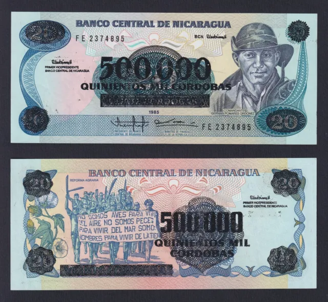 Nicaragua 500000 Cordobas On 20 Cordobas 1985 (1990) P 163a Fds / UNC A-03