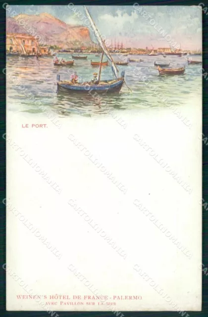 Palermo Città Weinen's Hotel de France Porto Boats Postcard RB9644