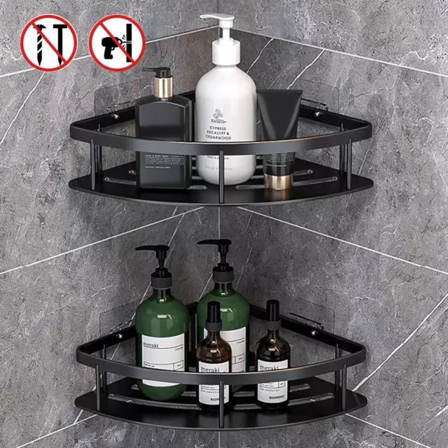 2PCS Organiser Storage Rack Corner Shower Caddy Self Adhesive Bathroom Shelf UK