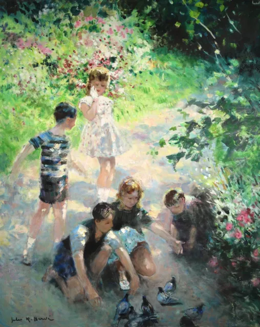 Jules Rene Herve (1887-1981) Huge Signed French Oil - Children Playing Park