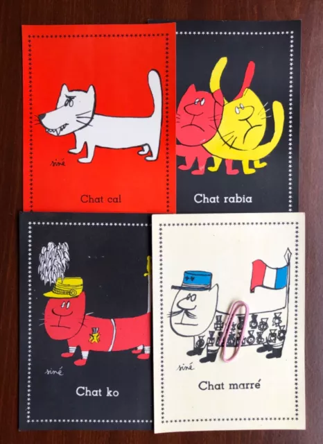 4 Postcard Chat Sine French Cat Humour Pulcinella Lot 2