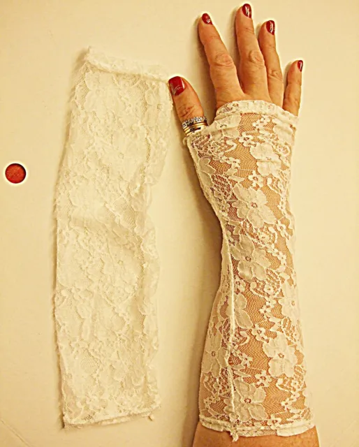*Vintage Style Net White Lace Long Fingerless Glove Classic Wedding Races Formal