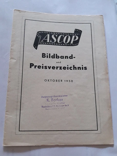 Antik Diafilm Bildband Preisverzeichnis ASCOP 1958 / 35 mm Diapositive 8 Seiten