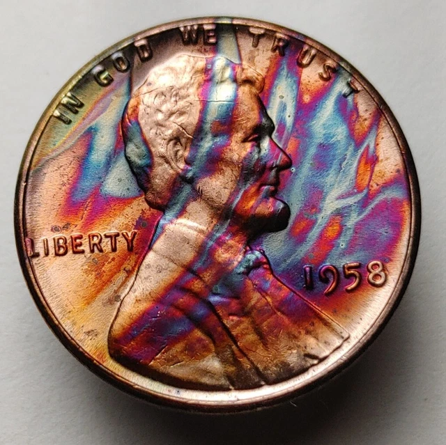 1958 wheat penny monster toned us coin unc bu Lincoln wheat cent #191