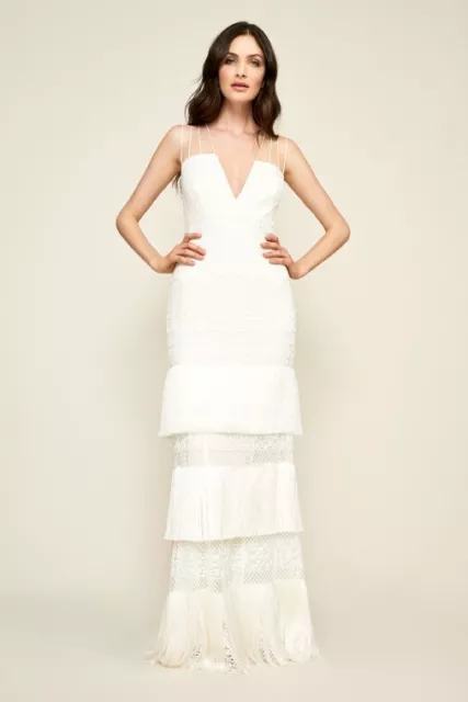 Wedding Gown by Tadashi Shoji  Sz 12 Style AWZ17393. Fringe. 1920s Style.