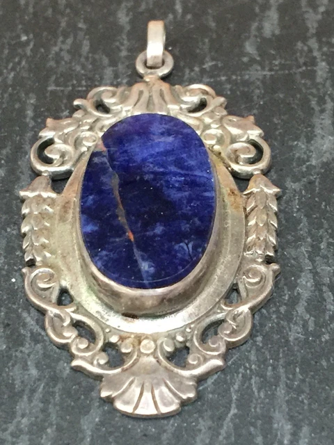 Pendentif vintage en argent 925 avec pierre précieuse naturelle lapis-lazuli