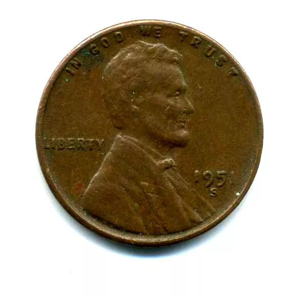 Lincoln Head Wheat Cent 1951 S COPPER Circulated United States 1 Penny Coin#8286