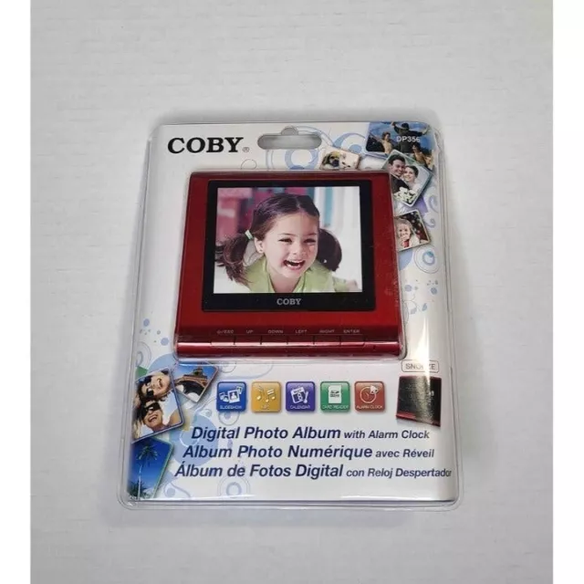 NUEVO álbum de fotos digital COBY DP356/reloj despertador/reproduce música MP3 y WMA