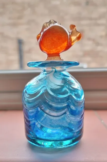 FAB Vintage Murano Style Glass Blue Wave Design Scent Bottle Orange Fish Stopper