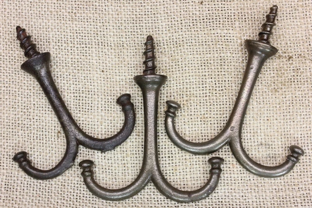 3 Old Coat Hooks Under Closet Shelf Cup Hangers Farm House Vintage 1880’s Iron 2