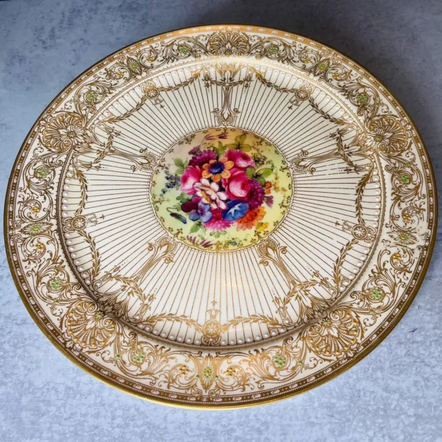 Royal Worcester Hand Painted Floral Jeweled Gold Encrusted China Cabinet Plate