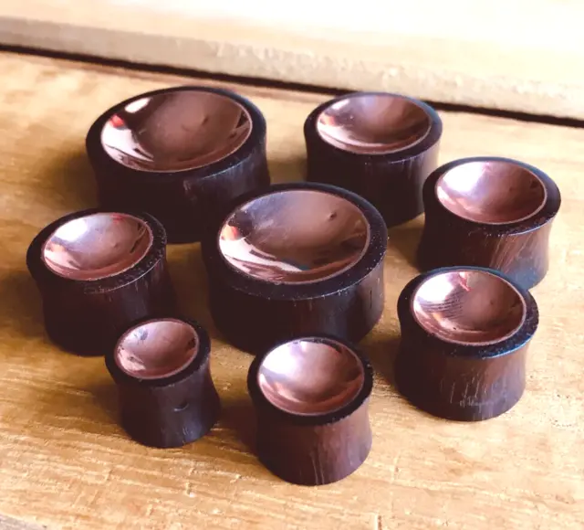 PAIR Concave Copper Tin Sono Wood Plugs Organic Gauges Earlets - Double Sided!