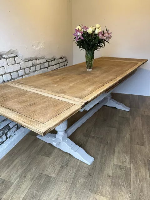 8.6 Ft Old Charm  Oak Extending Refectory Kitchen Dining Table Refurnished 2