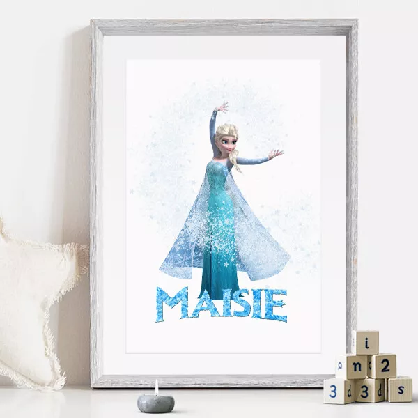 Personalised Frozen Elsa Print - Kids Bedroom Gift Wall Art Disney