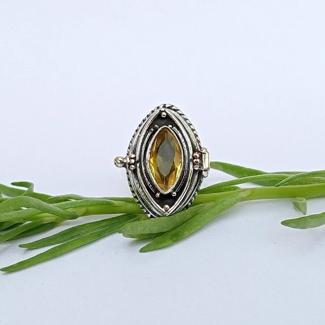 Citrine Poison Gemstone 925 Sterling Silver Handmade Poison Ring Gift Ring S-57