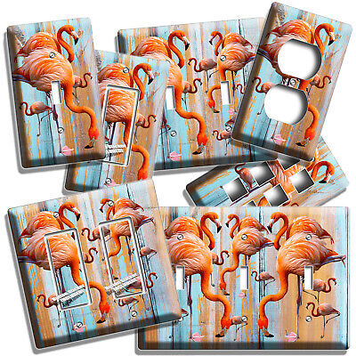 Pink Tropical Flamingo Rustic Wood Light Switch Outlet Wall Plate Room Art Decor