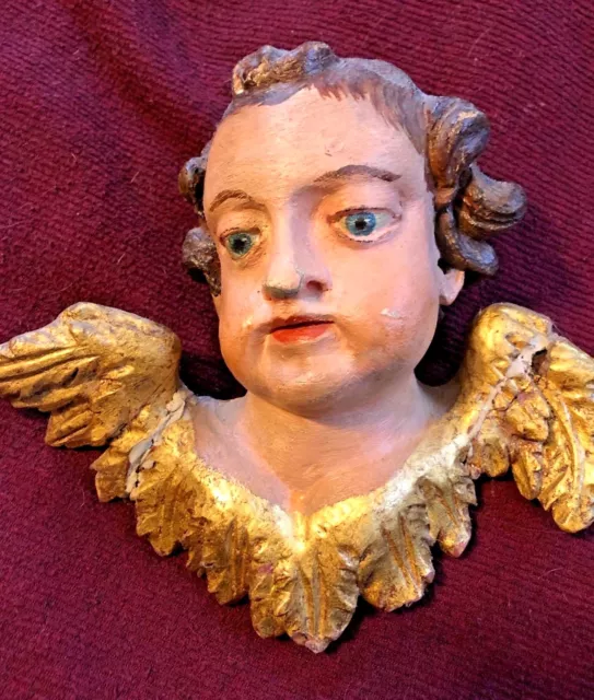 18Th Century Wood Angel Carving Polychromed French Gilding Strasbourg