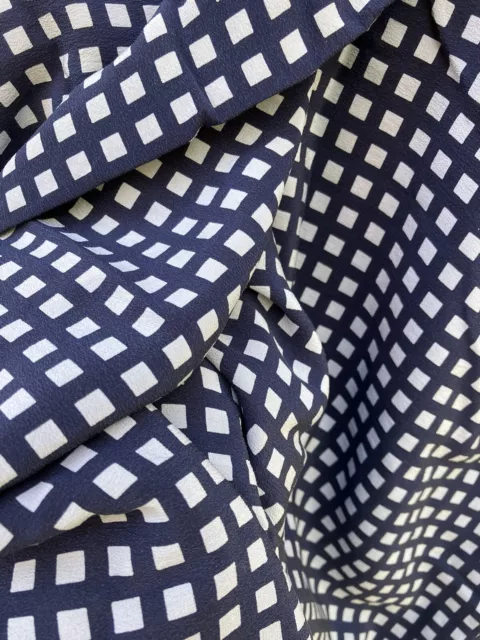 Vintage 1980’s Silk  Dress Fabric Navy White  Squares  3 Metres  New Condition.