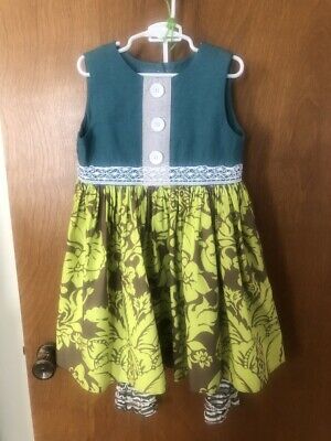 Persnickety Little Girls Outfit Size 7 EUC Dress Leggings Boutique Blue Green
