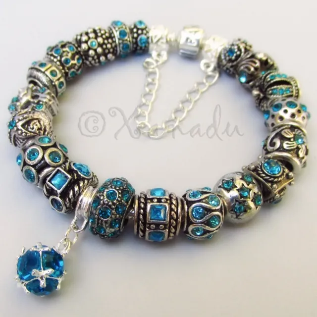 Genuine Sterling Silver Pandora Bracelet w December Birthstone Blue Zircon Beads
