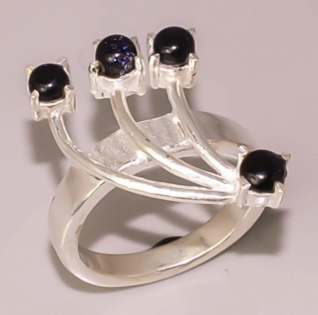Blue Sunstone Handmade Woman Jewelry 925 STERLING SILVER PLATED RING 8