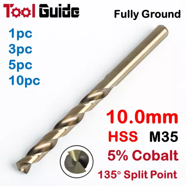 10.0mm High Speed Steel, Metric HSS Drill Bit, M35 5% Cobalt, Drilling Stainless