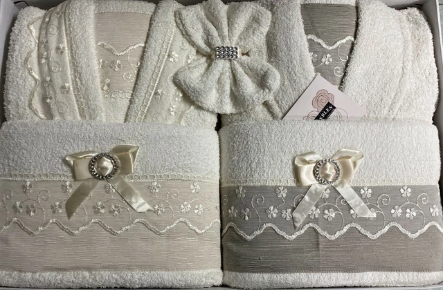 Set Bagno Ferlen 8 Pezzi - Asciugamani E Accappatoi Morbidi In Cotone 100% - Regalo Perfetto - Foto 4