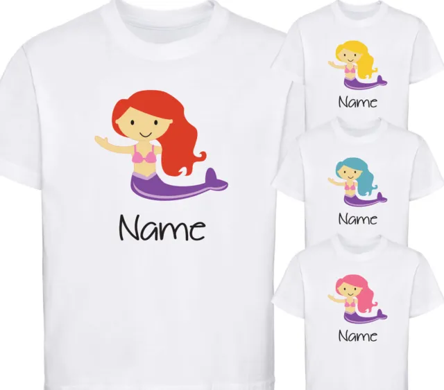 Girls Personalised Mermaid T-Shirt Childrens Tshirt Kids Cute Birthday Present
