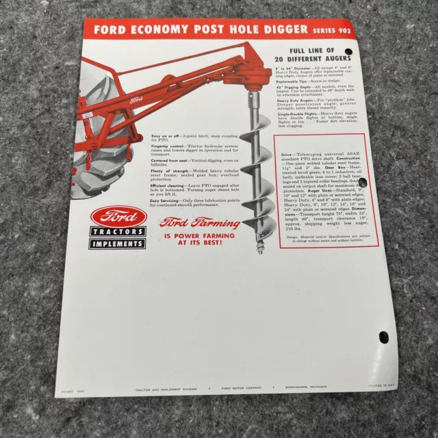 Ford Tractor Post Hole Digger For 1959 Dealers Brochure 2