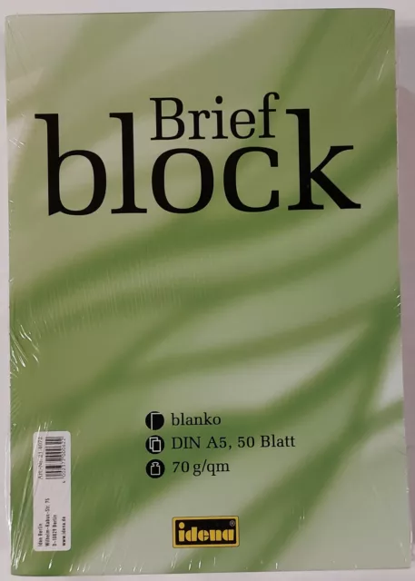 10x Briefblock DIN A5 Blanko 50 Blatt 70g/qm