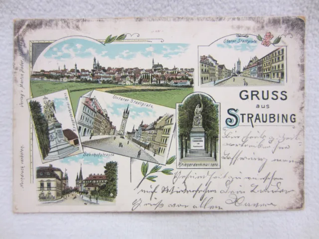 POSTKARTE - "STRAUBING" (Niederbayern) - Litho von 1898 - Mehrere Ansichten