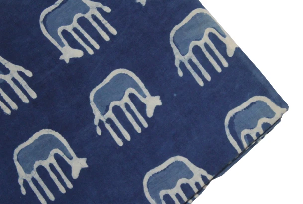 Indigo Tissu Bleu Animal Main Bloc Imprimé 100% Coton Femme Artisanat de Couture