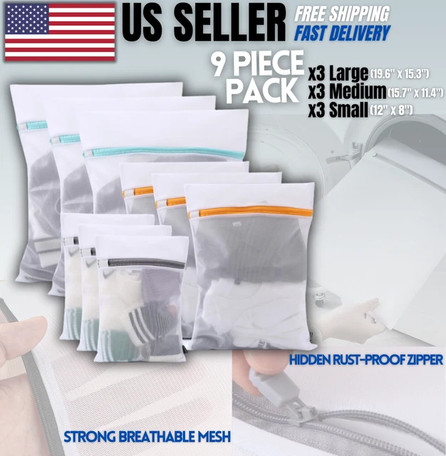 9 Pack Heavy Duty Mesh Laundry Bags Zipped Wash Bag For Sorting &Washing Clothes