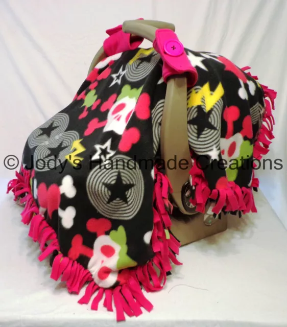Pink Skulls  Fleece / Infant / Baby Car Seat Canopy / Tent / Cover - Handmade