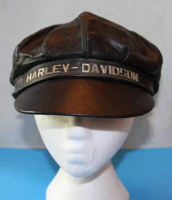70’s Style Harley Davidson Black Leather Motorcycle Cap Captain Hat Biker USA