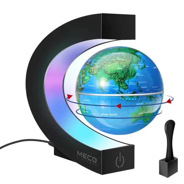 Magnetic Levitation Floating Earth Globe Map w/ C Shape Base LED Light UK Plug .
