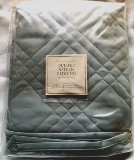 Restoration Hardware Diamond Lattice Quilted SATEEN EURO Pillow SHAM EUCALYPTUS