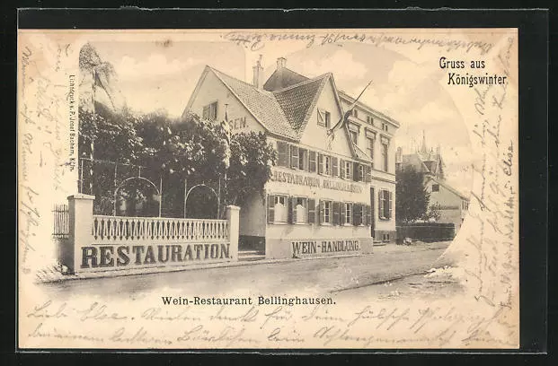 Königswinter, Weinrestaurant Bellinghausen, Ansichtskarte 1902