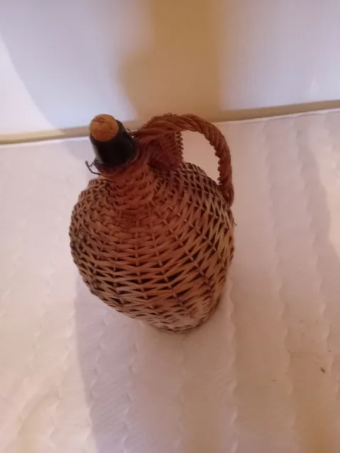 alte Weinflasche Weinballon Gärflasche Gärbehälter im Weidenkorb 5 Liter