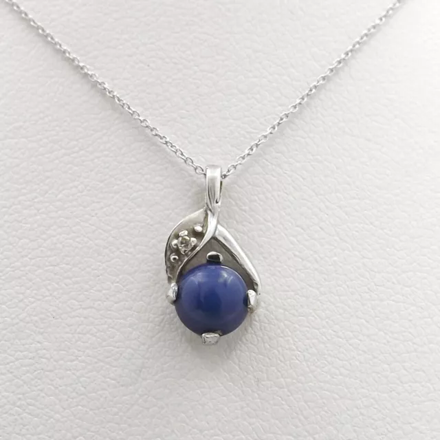 14k White Gold Linde Star Sapphire Diamond Pendant Necklace Vintage 18in