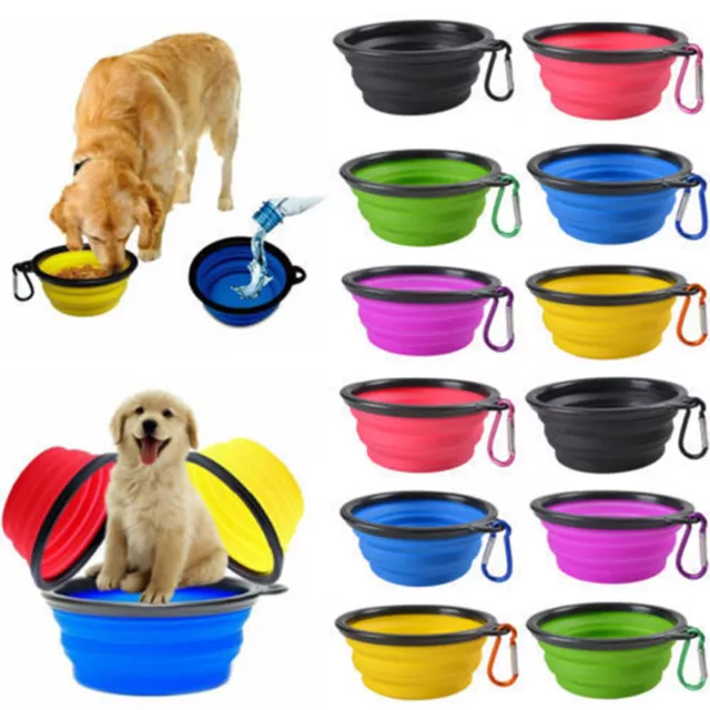 Pet Dog Cat Portable Silicone Collapsible Feeding Bowl Food Water Dish Feeder CA