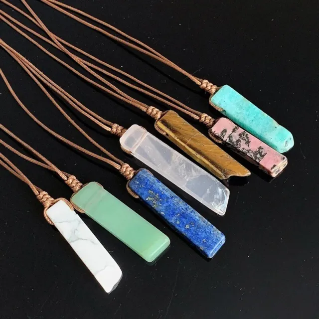 Natural Crystal Gemstone Necklace Pendant Chakra Stone Energy Healing Rope Chain