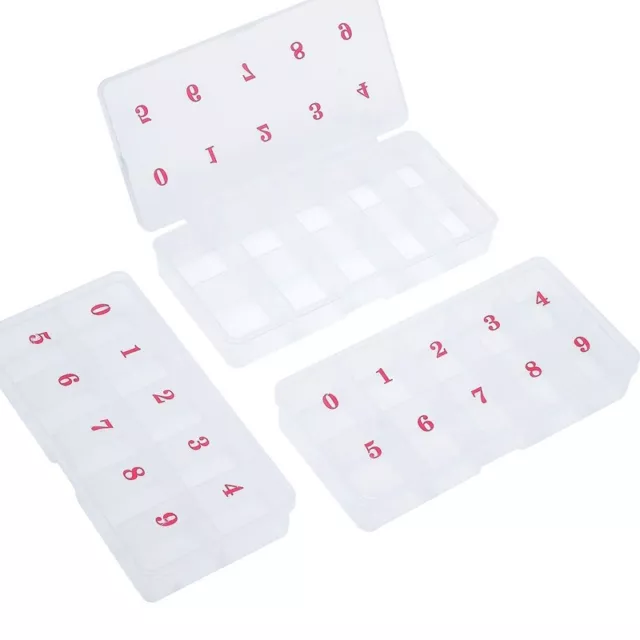 3 PièCes Faux Ongles Tips BoîTe de Rangement Transparente avec 10 Nombre D'2333